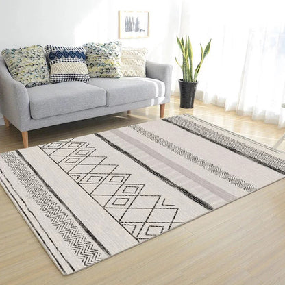Rynx | Multi Color Nordic Rug Polyster Geo Printed Area Rug Non-Slip Backing Pet Friendly Easy Care Rug for Parlor