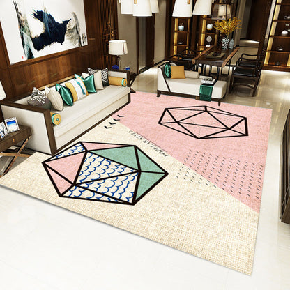 Rynx | Multi Color Nordic Rug Polyster Geo Printed Area Rug Non-Slip Backing Pet Friendly Easy Care Rug for Parlor