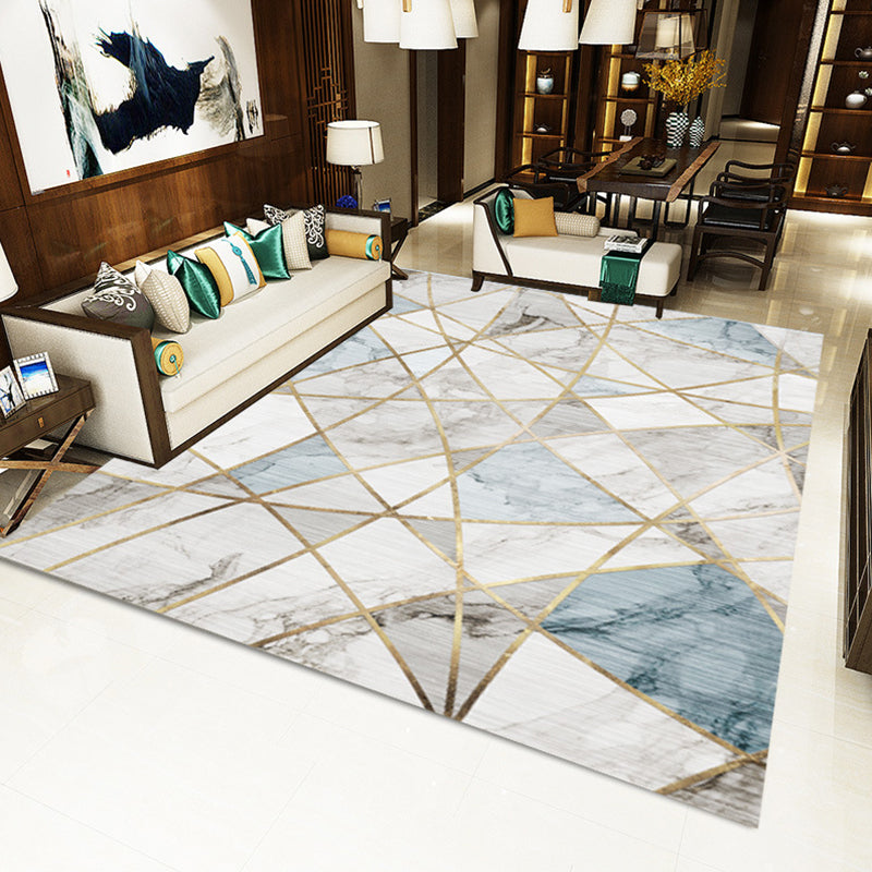 Rynx | Multi Color Nordic Rug Polyster Geo Printed Area Rug Non-Slip Backing Pet Friendly Easy Care Rug for Parlor