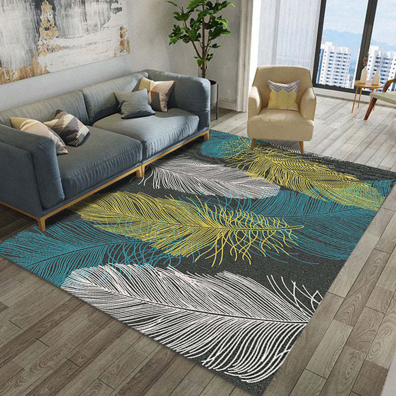 Rynx | Multi Color Nordic Rug Polyster Geo Printed Area Rug Non-Slip Backing Pet Friendly Easy Care Rug for Parlor