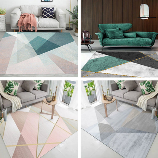 Rynx | Modern Home Decoration Rug Multicolor Color Block Area Carpet Polyster Non-Slip Backing Washable Rug