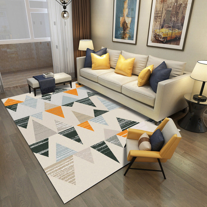 Rynx | Classic Multi Color Geo Rug Polyster Glam Area Rug Non-Slip Backing Pet Friendly Carpet for Parlor