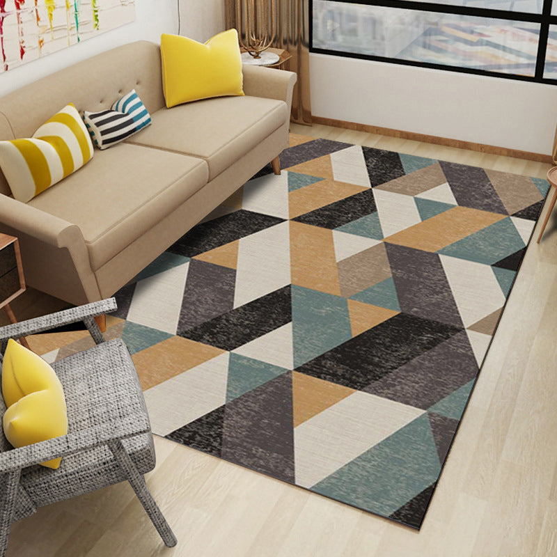 Rynx | Classic Multi Color Geo Rug Polyster Glam Area Rug Non-Slip Backing Pet Friendly Carpet for Parlor