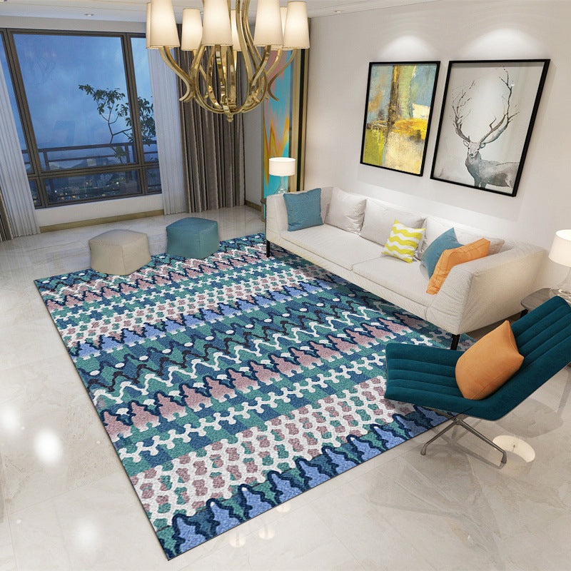Rynx | Classic Multi Color Geo Rug Polyster Glam Area Rug Non-Slip Backing Pet Friendly Carpet for Parlor