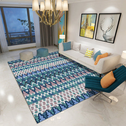 Rynx | Classic Multi Color Geo Rug Polyster Glam Area Rug Non-Slip Backing Pet Friendly Carpet for Parlor