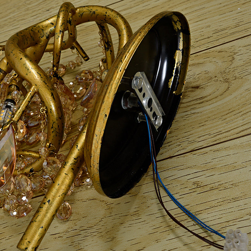 Rynx | Branching Wall-Mounted Lighting Vintage Metal 1 Bulb Brass Finish Wall Light with Amber Crystal Bead Accent