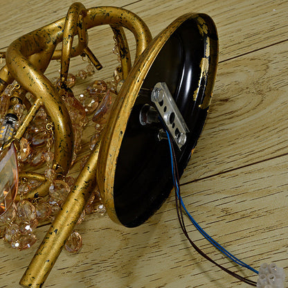 Rynx | Branching Wall-Mounted Lighting Vintage Metal 1 Bulb Brass Finish Wall Light with Amber Crystal Bead Accent