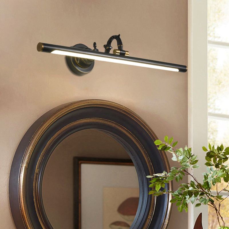 Rynx | Rotating Linear Makeup Mirror Light Metal Vintage Wall Mount Lighting in Antique Copper/Black, 14"/18"/23" W