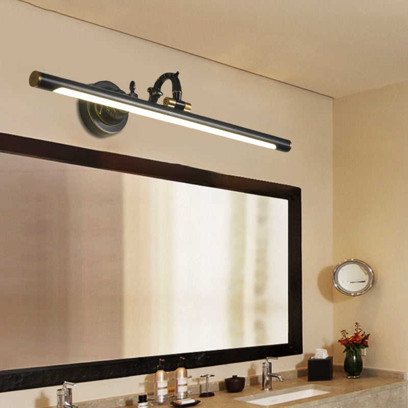 Rynx | Rotating Linear Makeup Mirror Light Metal Vintage Wall Mount Lighting in Antique Copper/Black, 14"/18"/23" W