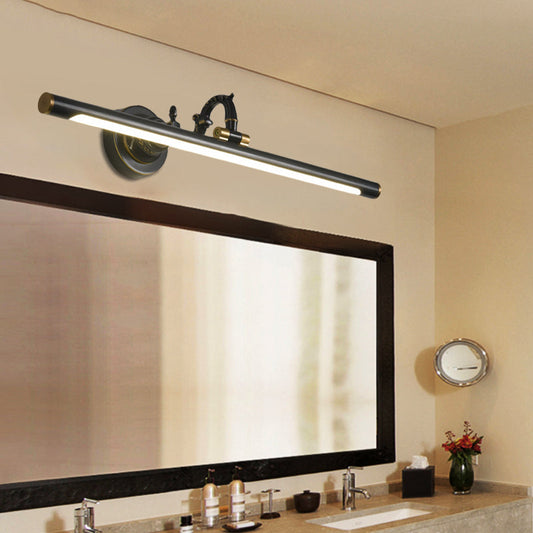 Rynx | Rotating Linear Makeup Mirror Light Metal Vintage Wall Mount Lighting in Antique Copper/Black, 14"/18"/23" W