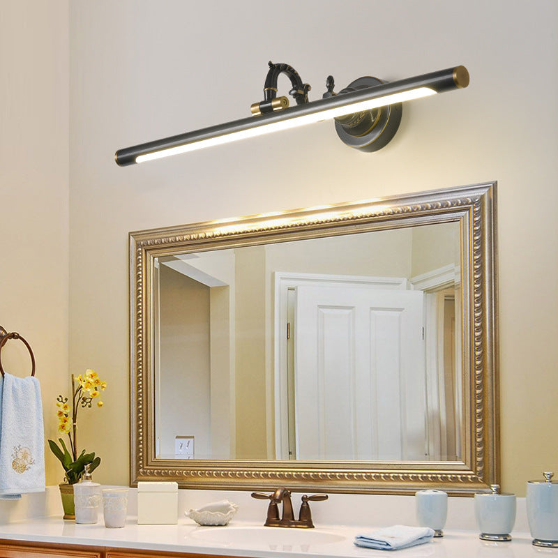 Rynx | Rotating Linear Makeup Mirror Light Metal Vintage Wall Mount Lighting in Antique Copper/Black, 14"/18"/23" W
