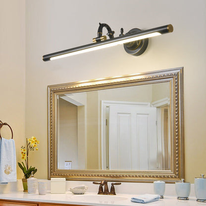 Rynx | Rotating Linear Makeup Mirror Light Metal Vintage Wall Mount Lighting in Antique Copper/Black, 14"/18"/23" W