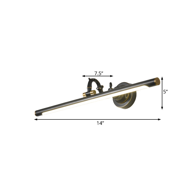 Rynx | Rotating Linear Makeup Mirror Light Metal Vintage Wall Mount Lighting in Antique Copper/Black, 14"/18"/23" W
