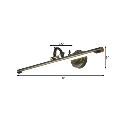Rynx | Rotating Linear Makeup Mirror Light Metal Vintage Wall Mount Lighting in Antique Copper/Black, 14"/18"/23" W