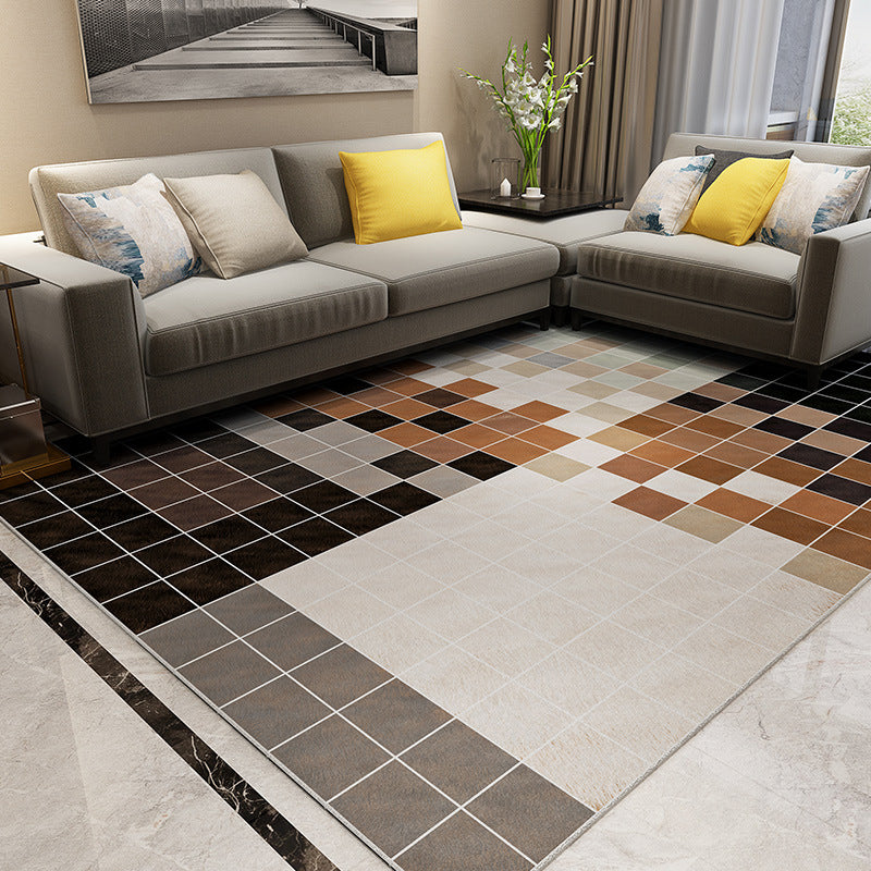 Rynx | Modern Living Room Rug Multi-Color Geometric Print Carpet Non-Slip Backing Washable Indoor Rug