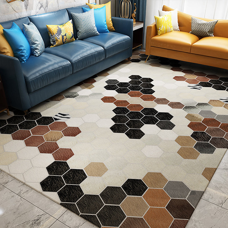 Rynx | Modern Living Room Rug Multi-Color Geometric Print Carpet Non-Slip Backing Washable Indoor Rug
