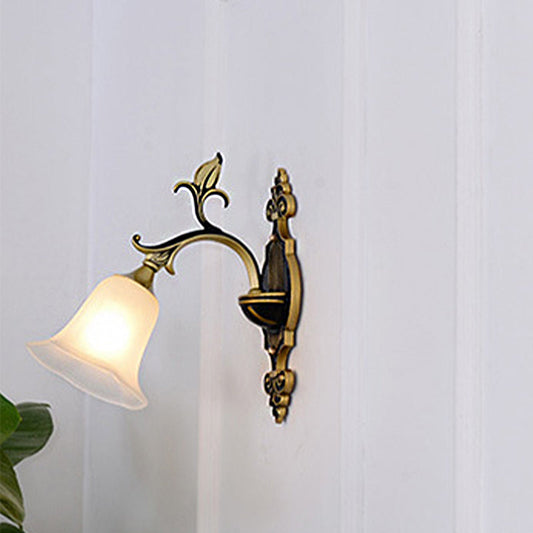 Rynx | Frosted Glass Golden Wall Lamp Flower 1/2-Light Modern Wall Mount Fixture with Curved Arm for Hall