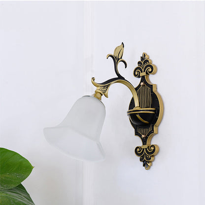 Rynx | Frosted Glass Golden Wall Lamp Flower 1/2-Light Modern Wall Mount Fixture with Curved Arm for Hall