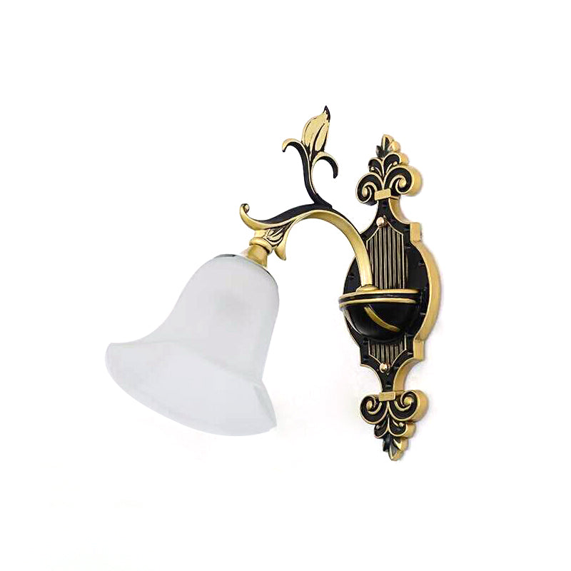 Rynx | Frosted Glass Golden Wall Lamp Flower 1/2-Light Modern Wall Mount Fixture with Curved Arm for Hall