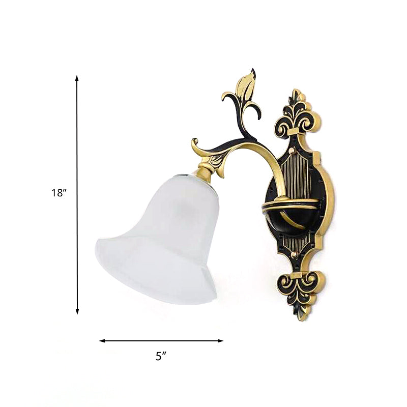 Rynx | Frosted Glass Golden Wall Lamp Flower 1/2-Light Modern Wall Mount Fixture with Curved Arm for Hall