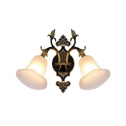 Rynx | Frosted Glass Golden Wall Lamp Flower 1/2-Light Modern Wall Mount Fixture with Curved Arm for Hall