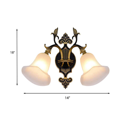 Rynx | Frosted Glass Golden Wall Lamp Flower 1/2-Light Modern Wall Mount Fixture with Curved Arm for Hall