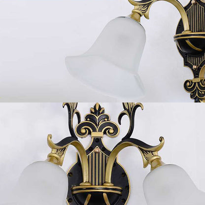 Rynx | Frosted Glass Golden Wall Lamp Flower 1/2-Light Modern Wall Mount Fixture with Curved Arm for Hall
