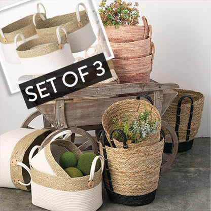Rynx | Natural and white seagrass baskets, set of 3