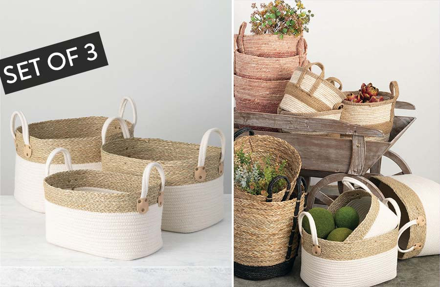 Rynx | Natural and white seagrass baskets, set of 3