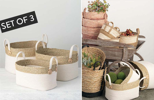 Rynx | Natural and white seagrass baskets, set of 3