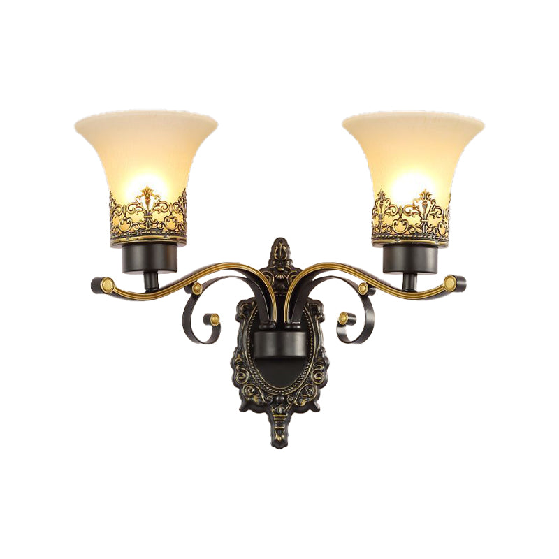 Rynx | Traditional Expandable Wall Lamp 1/2-Light Frosted Glass Shade Wall Lamp Light in Black for Living Room