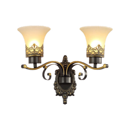 Rynx | Traditional Expandable Wall Lamp 1/2-Light Frosted Glass Shade Wall Lamp Light in Black for Living Room
