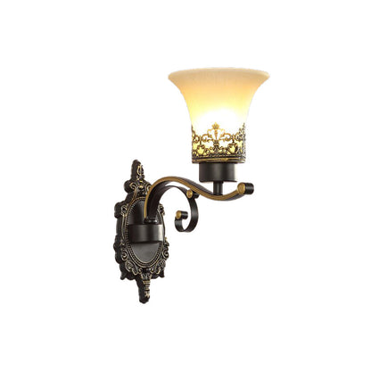Rynx | Traditional Expandable Wall Lamp 1/2-Light Frosted Glass Shade Wall Lamp Light in Black for Living Room