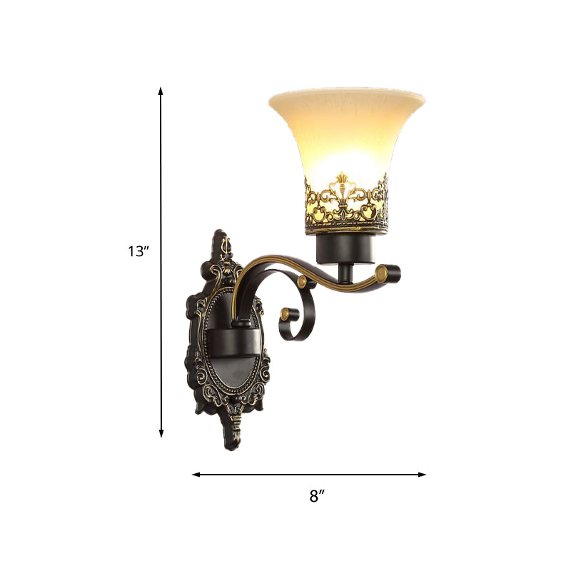 Rynx | Traditional Expandable Wall Lamp 1/2-Light Frosted Glass Shade Wall Lamp Light in Black for Living Room