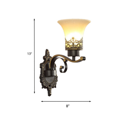 Rynx | Traditional Expandable Wall Lamp 1/2-Light Frosted Glass Shade Wall Lamp Light in Black for Living Room