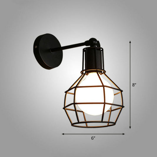 Rynx | Iron Cage Wall Light Retro Style 1 Head Living Room Wall Lighting Lamp in Black