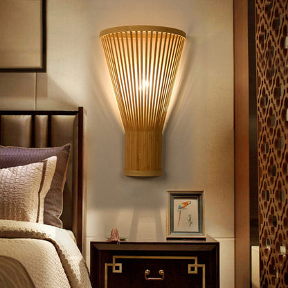 Rynx | Minimalist Tapered Wall Lamp Bamboo Single Living Room Wall Lamp Fixture in Wood