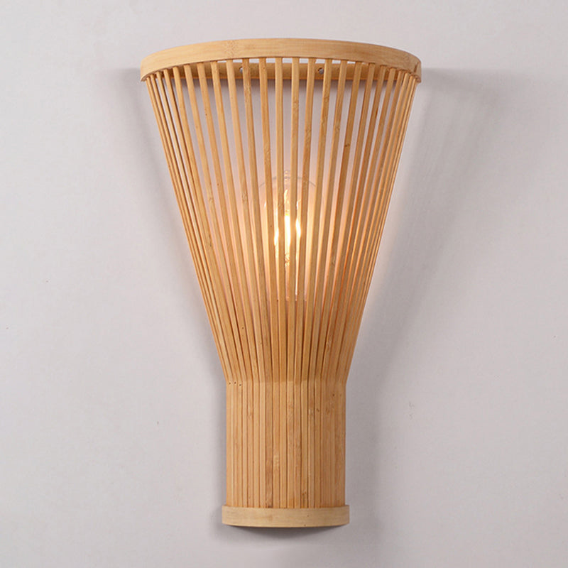 Rynx | Minimalist Tapered Wall Lamp Bamboo Single Living Room Wall Lamp Fixture in Wood