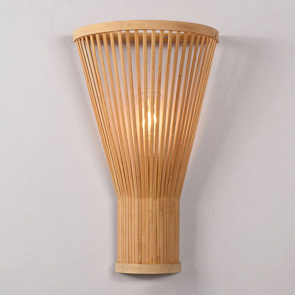 Rynx | Minimalist Tapered Wall Lamp Bamboo Single Living Room Wall Lamp Fixture in Wood