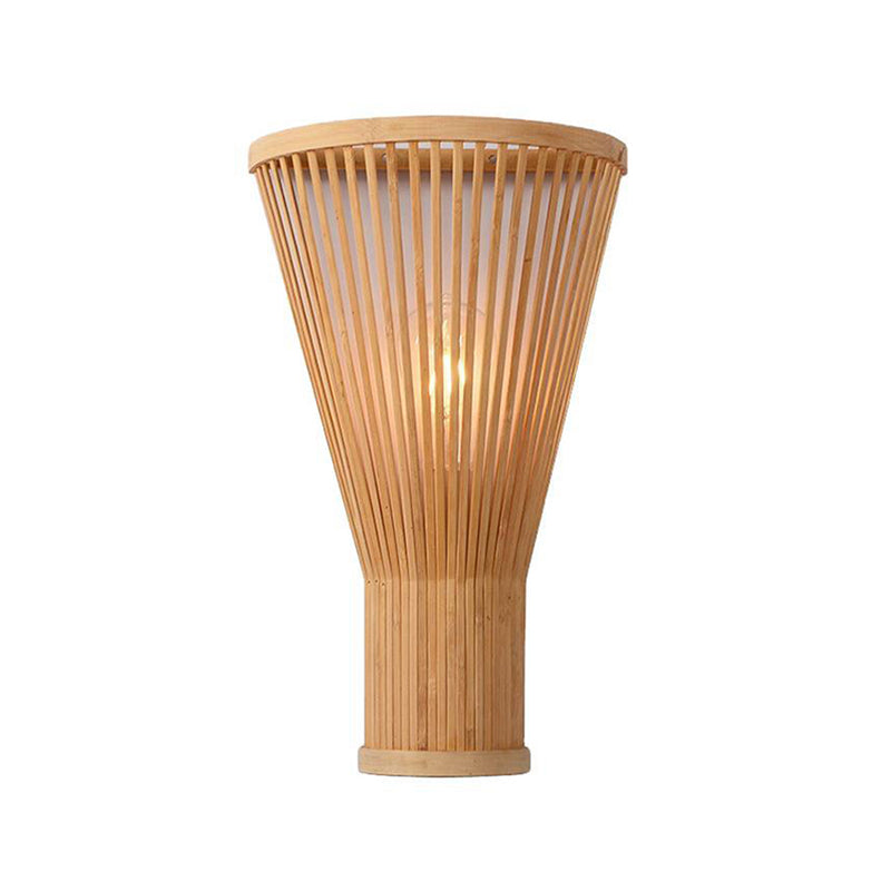 Rynx | Minimalist Tapered Wall Lamp Bamboo Single Living Room Wall Lamp Fixture in Wood