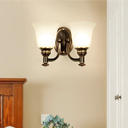Rynx | Retro Flared Wall Light 1/2-Light White Glass Wall-Mounted Lamp with Metal Curved Arm in Black-Gold