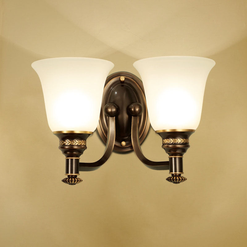 Rynx | Retro Flared Wall Light 1/2-Light White Glass Wall-Mounted Lamp with Metal Curved Arm in Black-Gold