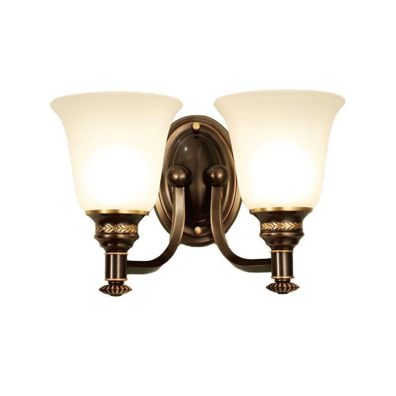 Rynx | Retro Flared Wall Light 1/2-Light White Glass Wall-Mounted Lamp with Metal Curved Arm in Black-Gold