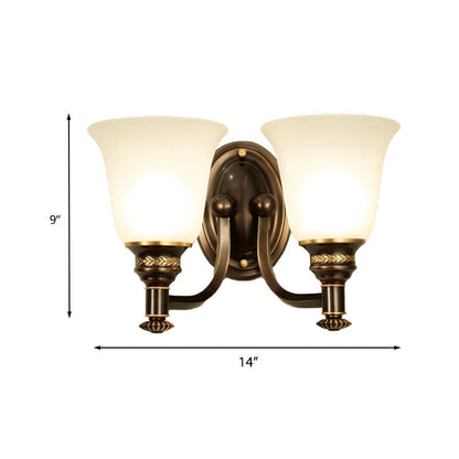 Rynx | Retro Flared Wall Light 1/2-Light White Glass Wall-Mounted Lamp with Metal Curved Arm in Black-Gold