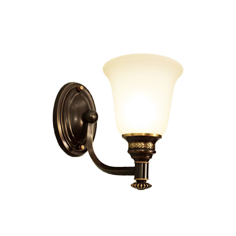 Rynx | Retro Flared Wall Light 1/2-Light White Glass Wall-Mounted Lamp with Metal Curved Arm in Black-Gold