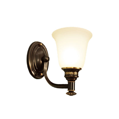 Rynx | Retro Flared Wall Light 1/2-Light White Glass Wall-Mounted Lamp with Metal Curved Arm in Black-Gold