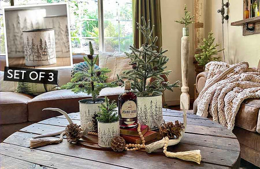 Rynx | Embossed Metal Snow-Covered Tree Planters, Set of 3
