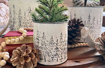 Rynx | Embossed Metal Snow-Covered Tree Planters, Set of 3