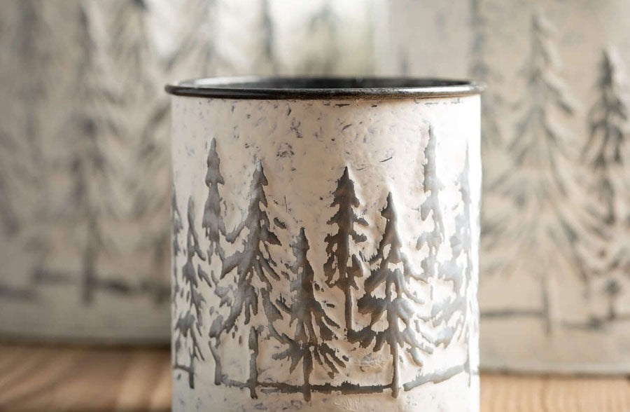Rynx | Embossed Metal Snow-Covered Tree Planters, Set of 3