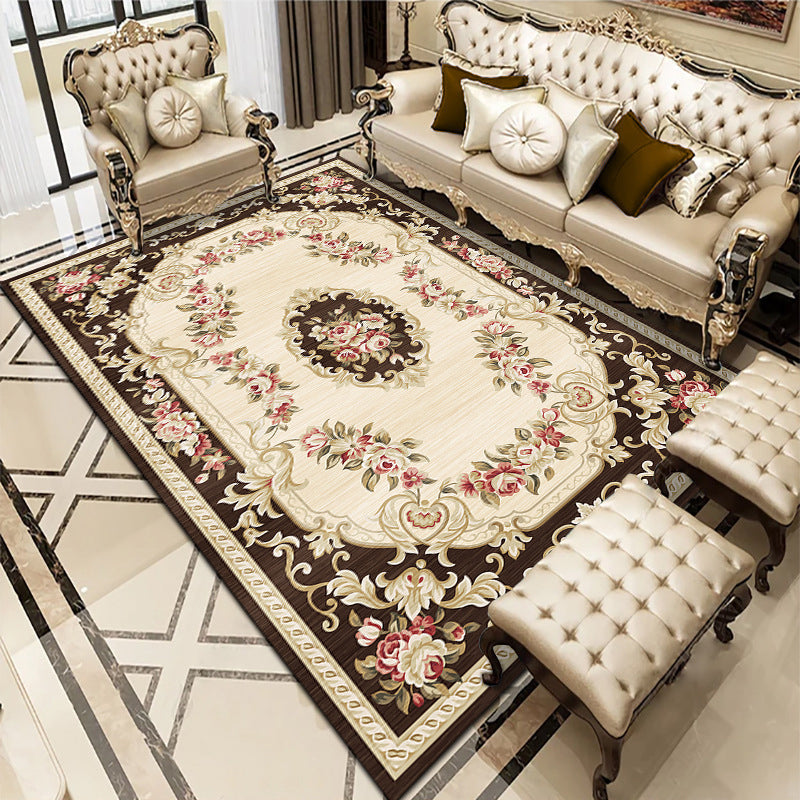 Rynx | Multicolored living room carpet American floral design carpet synthetic easy-care non-slip carpet